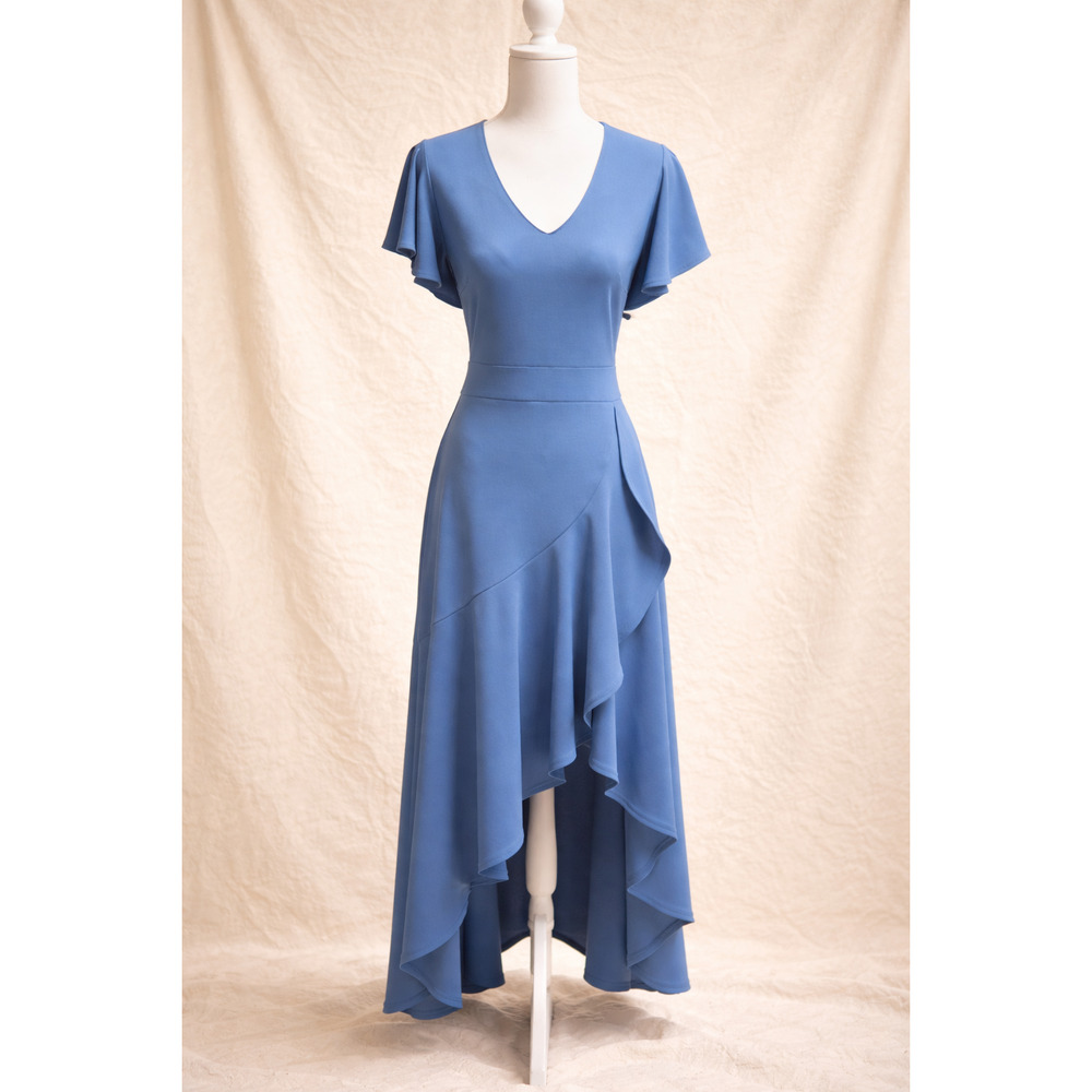 Musol Size L High Low Ruffle Midi Dress Vintage 70's Romantic Elegant Flutter